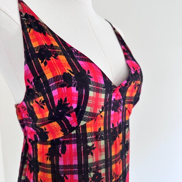 Free People Jerra Slip Dress – Pink Plaid & Floral Mini – Size XS - Picture 3 of 9